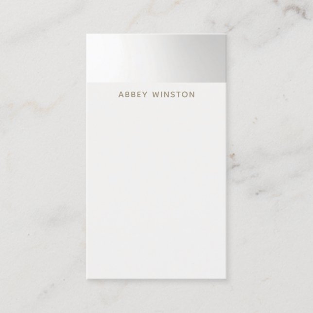 Modern Minimalist White Silver Ombre Stripe Business Card (Front)
