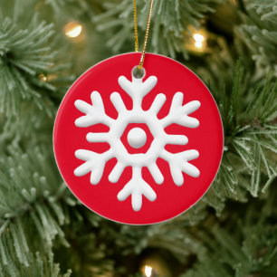 Modern Minimalist White Snowflake Red Ceramic Ornament