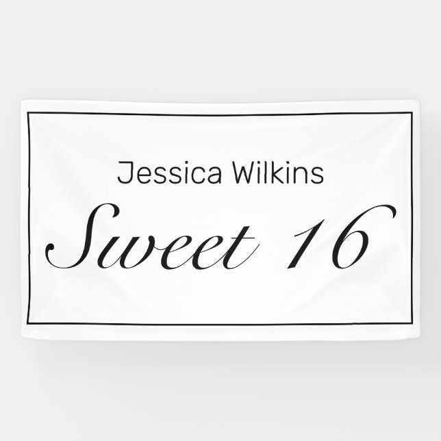 Modern Minimalist White Sweet 16 Birthday Banner (Horizontal)