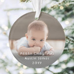 Modern Minimalist White Typography Overlay 2 Photo Ornament<br><div class="desc">Celebrate the simple joys of the holidays with a custom 2 photo round acrylic ornament. The pictures and all text on this template are easy to personalize with any wording. The colours and font styles can also be customized with the Zazzle Design Editor tool. The modern minimalist black and white...</div>