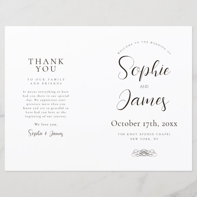 Modern Minimalist White Wedding Program (Front)