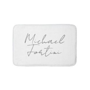 Modern minimalist white your name calligraphy bath mat