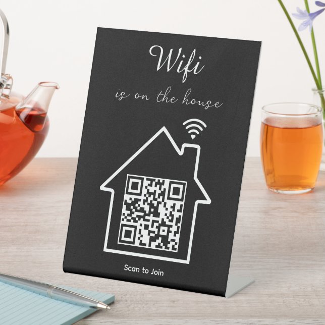 Modern Minimalist WiFi QR Code Pedestal Sign (In SItu)