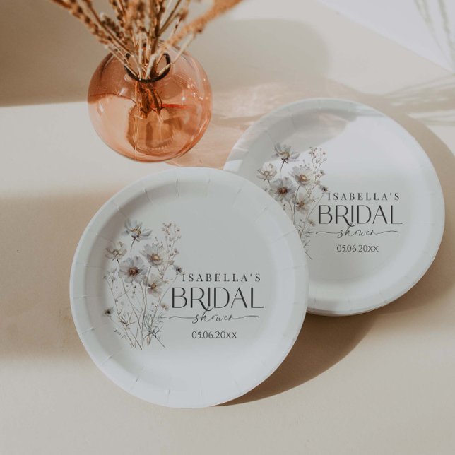 Modern Minimalist Wildflower Bouquet Bridal Shower Paper Plate (Creator Uploaded)