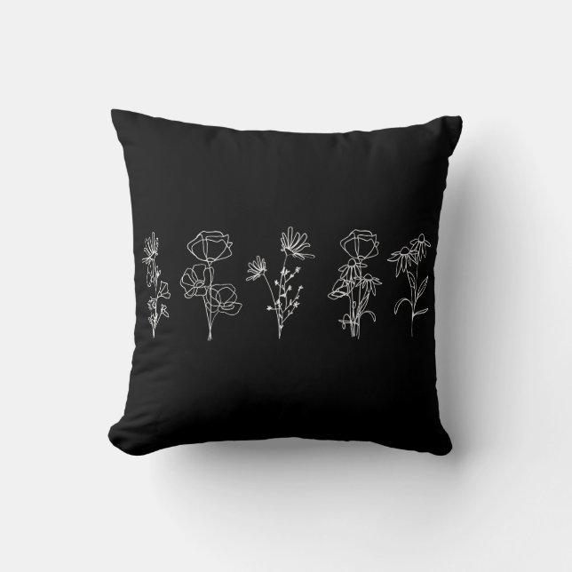 Modern Minimalist Wildflowers Line Art Throw Pillow (Front)