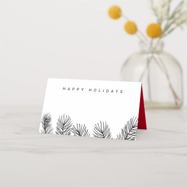 Modern Minimalist Winter Foliage | Holiday Place Card (Front)
