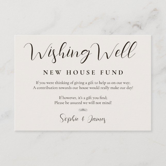 Modern Minimalist Wishing Well Calligraphy  Enclosure Card (Front)