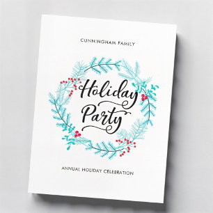 Modern Minimalist Wreath Holiday Party Invitation Postcard