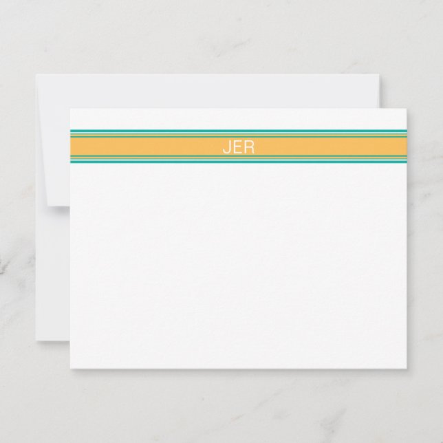 Modern Minimalist Yellow Green Monogram Note  Card (Front)