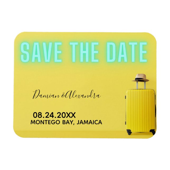 Modern Minimalist Yellow Neon Save the Date   Magnet (Horizontal)