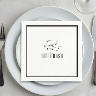 Modern Minimalistic Black Customizable text White Napkin