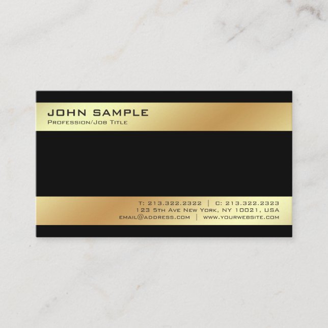 Modern Minimalistic Black Gold Stylish Plain Business Card (Front)