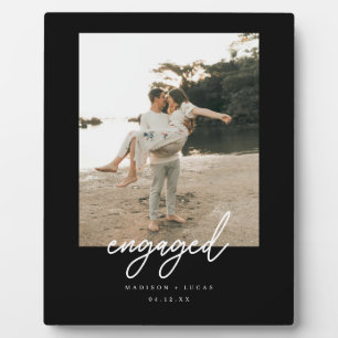 Modern Minimalistic Black Script "Engaged" Photo Plaque