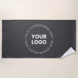 Modern Minimalistic Company Logo/any Image   Grey  Beach Towel
