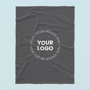 Modern Minimalistic Company Logo/any Image   Grey  Fleece Blanket