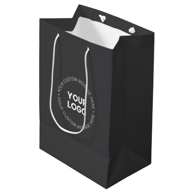 Modern Minimalistic Company Logo/any Image | Grey  Medium Gift Bag (Front Angled)