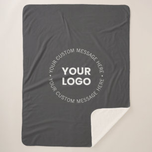 Modern Minimalistic Company Logo/any Image Grey Sherpa Blanket