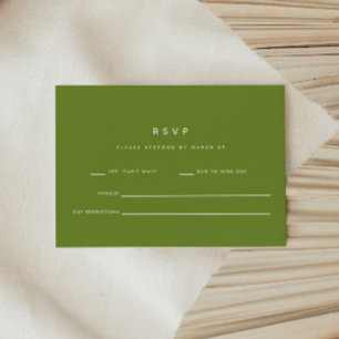 Modern Minimalistic Dark Olive Green Wedding RSVP Card
