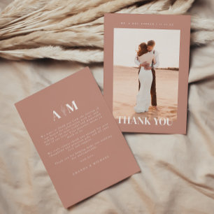 Modern Minimalistic Dusty Pink Wedding Photo Thank You Card