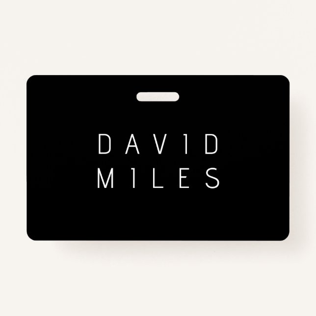 Modern Minimalistic Editable Name | Black & White Badge (Front)