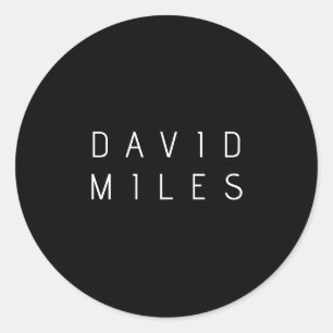 Modern Minimalistic Editable Name   Black & White Classic Round Sticker