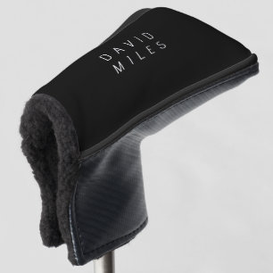 Modern Minimalistic Editable Name   Black & White Golf Head Cover