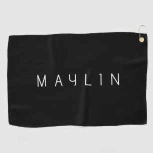 Modern Minimalistic Editable Name   Black & White Golf Towel