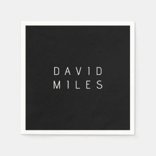 Modern Minimalistic Editable Name   Black & White Napkin