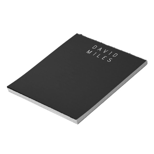 Modern Minimalistic Editable Name | Black & White Notepad (Rotated)