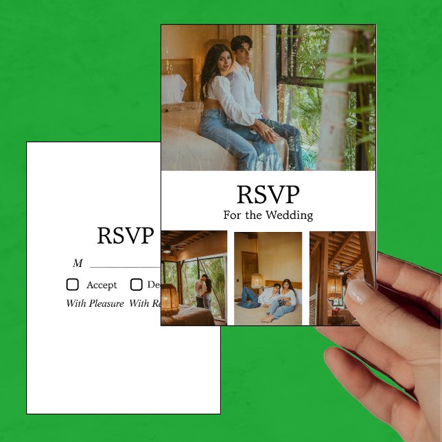 Modern Minimalistic Elegant 4 Photo RSVP Card (Creator Uploaded)
