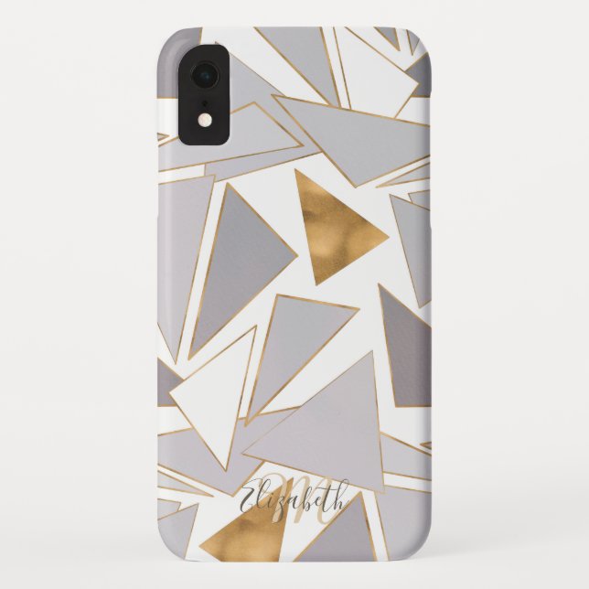 Modern Minimalistic Gold Strokes Grey Triangles Case-Mate iPhone Case (Back)