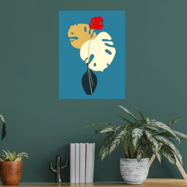 Modern minimalistic Gold vase with large leaves Foil Prints (In Situ (Living Room 2))