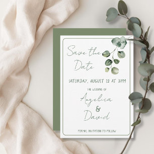 Modern minimalistic green eucaluptus Wedding  Save The Date