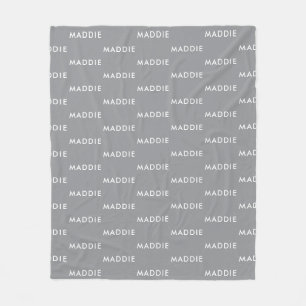 Modern Minimalistic Grey Personalized Name Fleece Blanket