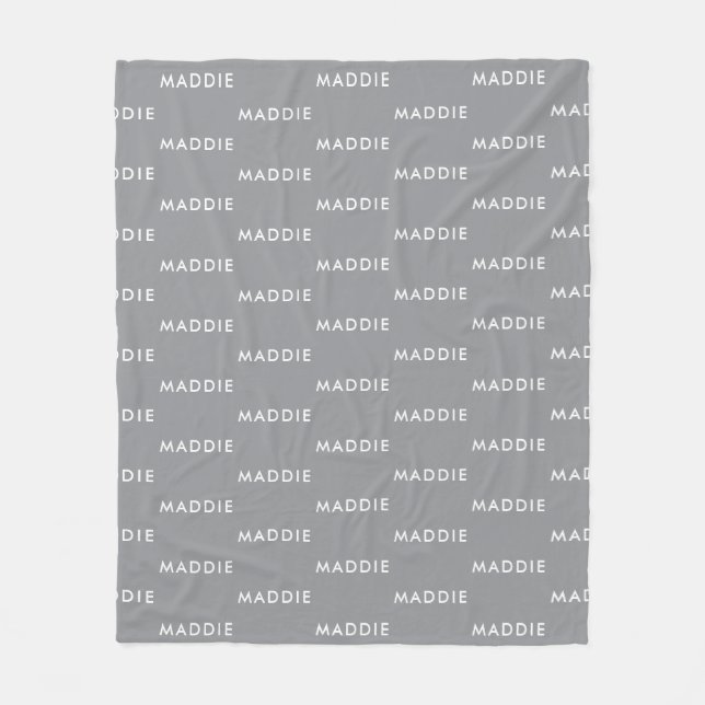 Modern Minimalistic Grey Personalized Name Fleece Blanket (Front)