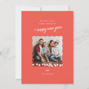 Modern Minimalistic Holiday Photo Card Wavy Border