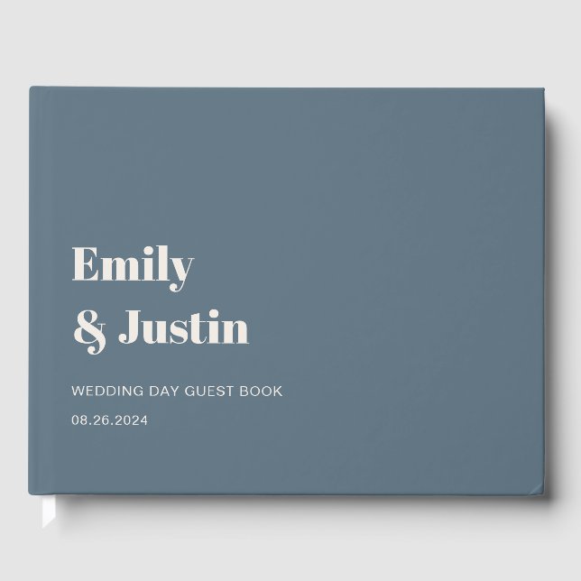 Modern Minimalistic Navy Blue Beige Wedding Guest Book (Front)