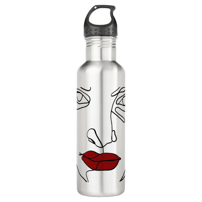 Modern minimalistic one-line drawing face 710 ml water bottle (Front)