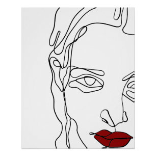 Modern minimalistic one-line drawing face poster