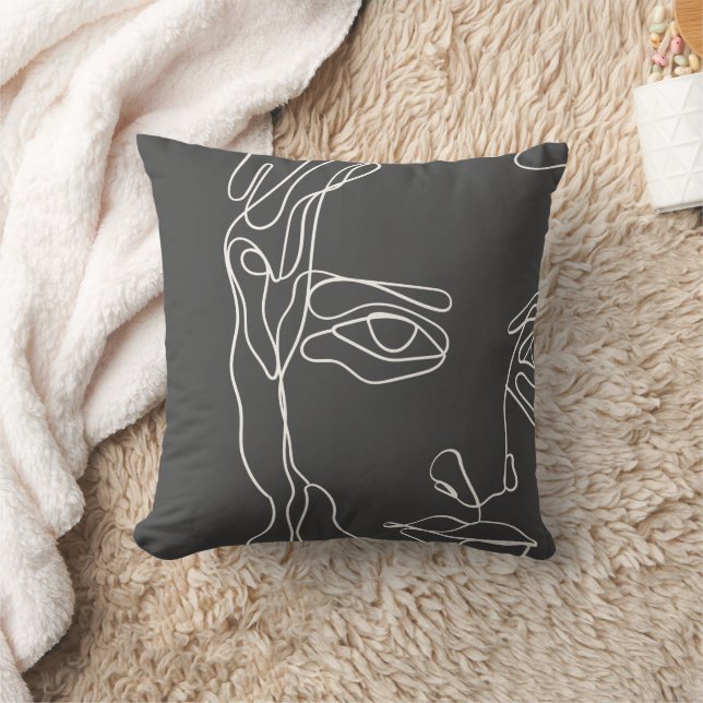 Modern minimalistic one-line drawing face throw pillow (Blanket)