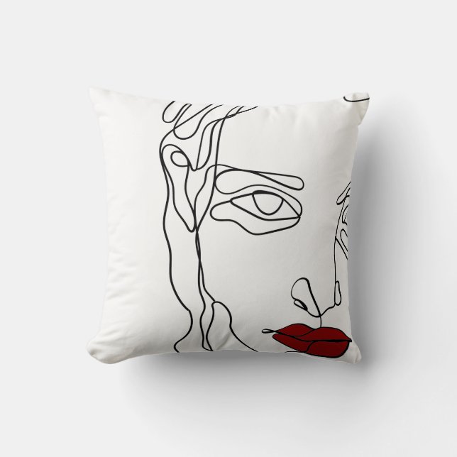 Modern minimalistic one-line drawing face throw pillow (Front)