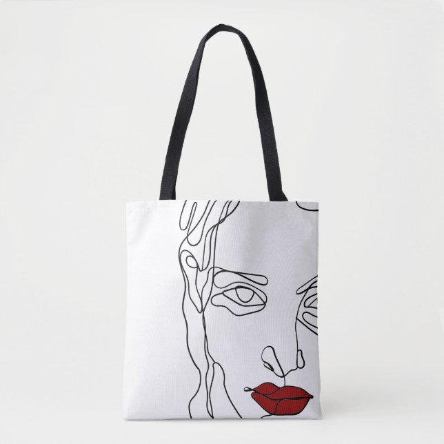 Modern minimalistic one-line drawing face tote bag (Front)