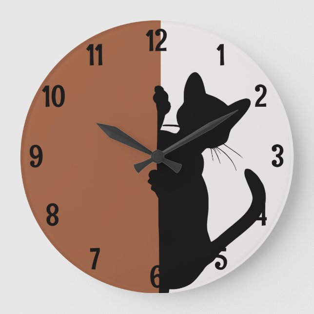 Modern Minimalistic Peeking Kitty Cat Large Clock (Front)
