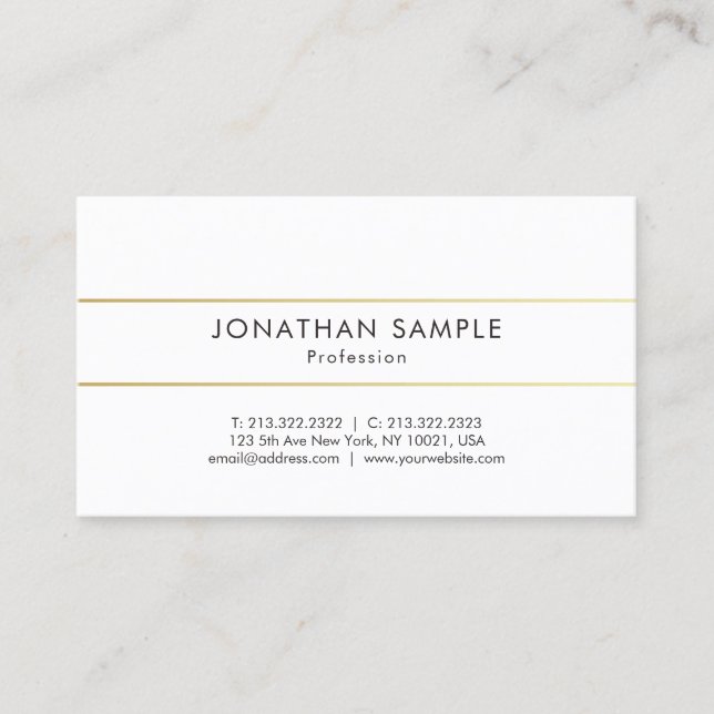 Modern Minimalistic Professional Sleek Gold Stripe Business Card (Front)