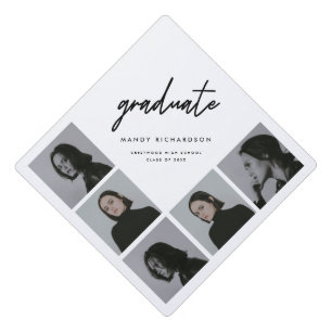 Modern Minimalistic Script 5-Photo Collage Graduation Cap Topper