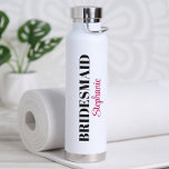 Modern Minimalistic Script Wedding Bridal Party Water Bottle<br><div class="desc">Thank your bridal party with these practical Personalized Bridal Party Water Bottles! Perfect to bring on the bachelorette trip weekend! Title can be altered to any text including Jr. Bridesmaid,  Maid of Honour,  Matron of Honour and Flower Girl.  Different colour options available.</div>