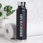 Modern Minimalistic Script Wedding Bridal Party Water Bottle<br><div class="desc">Thank your bridal party with these practical Personalized Bridal Party Water Bottles! Perfect to bring on the bachelorette trip weekend! Title can be altered to any text including Jr. Bridesmaid,  Maid of Honour,  Matron of Honour and Flower Girl.  Different colour options available.</div>