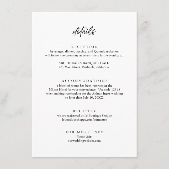 Modern Minimalistic Wedding Details Enclosure Card (Front)