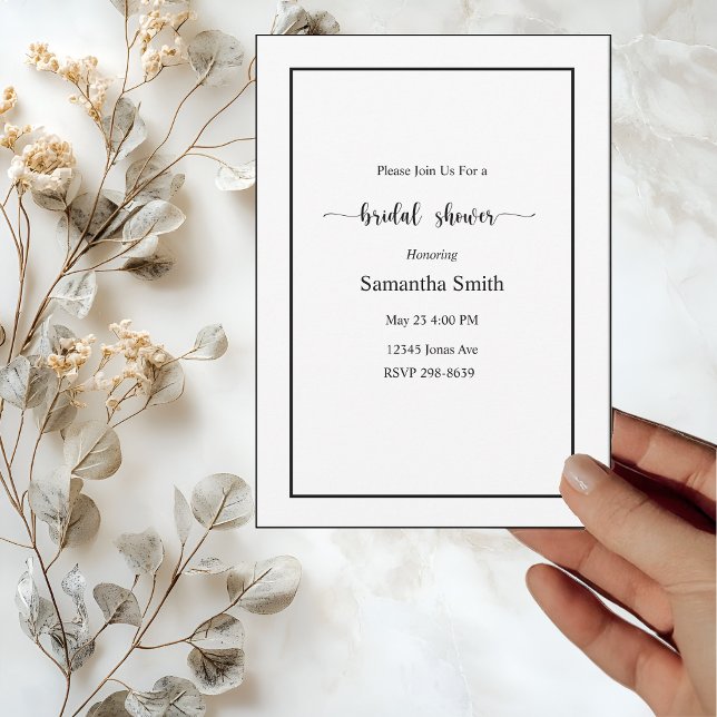 Modern Minimalistic White on black Bridal Shower Invitation (Creator Uploaded)