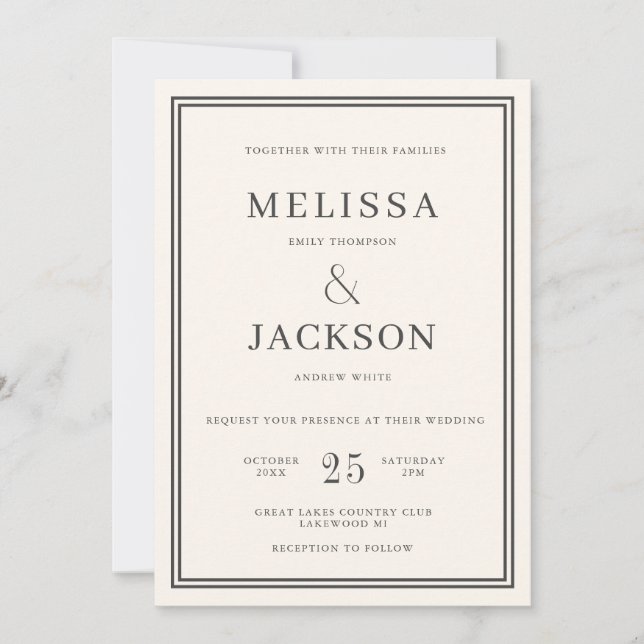 Modern Minimalsit Elegant Classic Wedding  Invitation (Front)